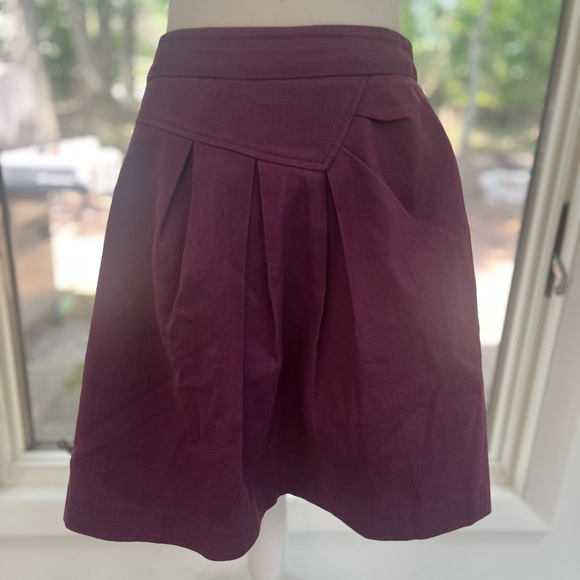 Tabitha Anthropologie Purple Plum Skirt Size 8 Pleated Runny Yoke Mini Textured - Picture 2 of 10